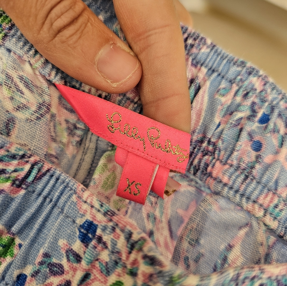 Lilly Pulitzer 100% Linen Floral Trouser Blue Peri Turtle Package Pants - Picture 3 of 12